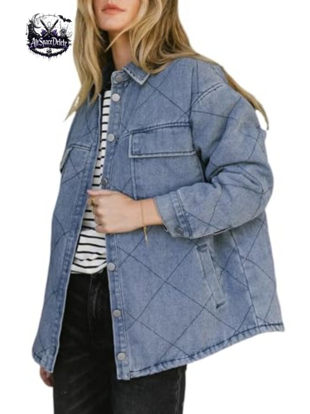 Oversized Long Sleeve Button Down Denim Jacket Shacket with Pockets